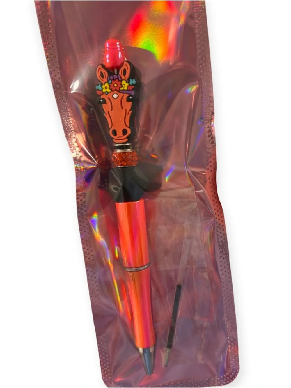 Horse Topper Beaded Pen in Iridescent Orange